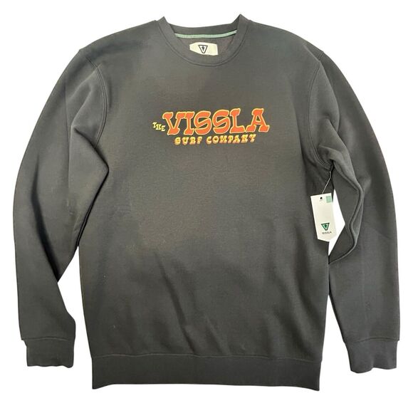 NEW VISSLA Surf Company Sweatshirt Men Medium Black Retro - Picture 1 of 9